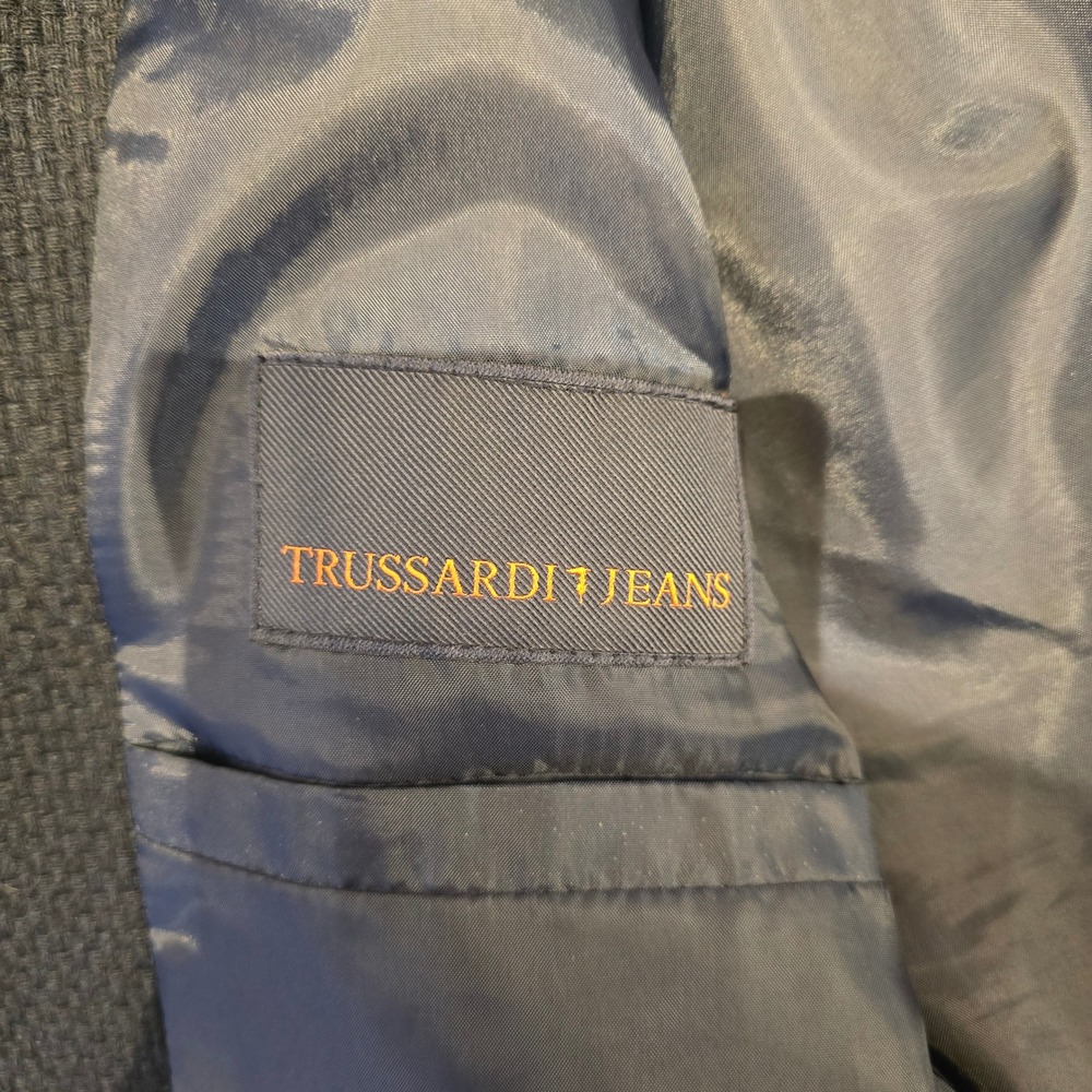 Trussardi Jeans Mens Navy Blue Wool Blend Blazer SportCoat Size 54 Made in Italy - Picture 3 of 6